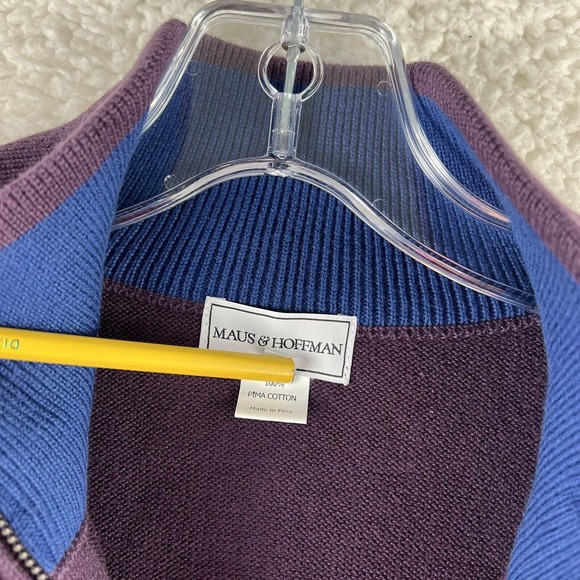 Maus & Hoffman M Purple Pima Cotton Sweater Long Sleeve Pullover Quarter Zip - Picture 6 of 6